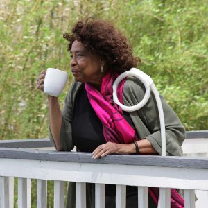 woman drinking from a mug