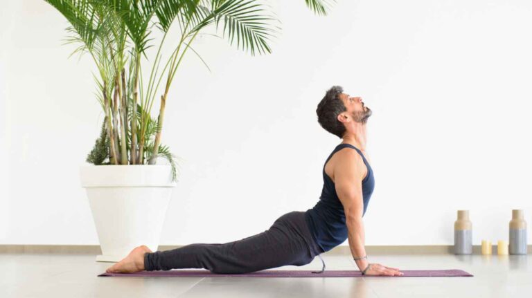 Man stretching doing yoga