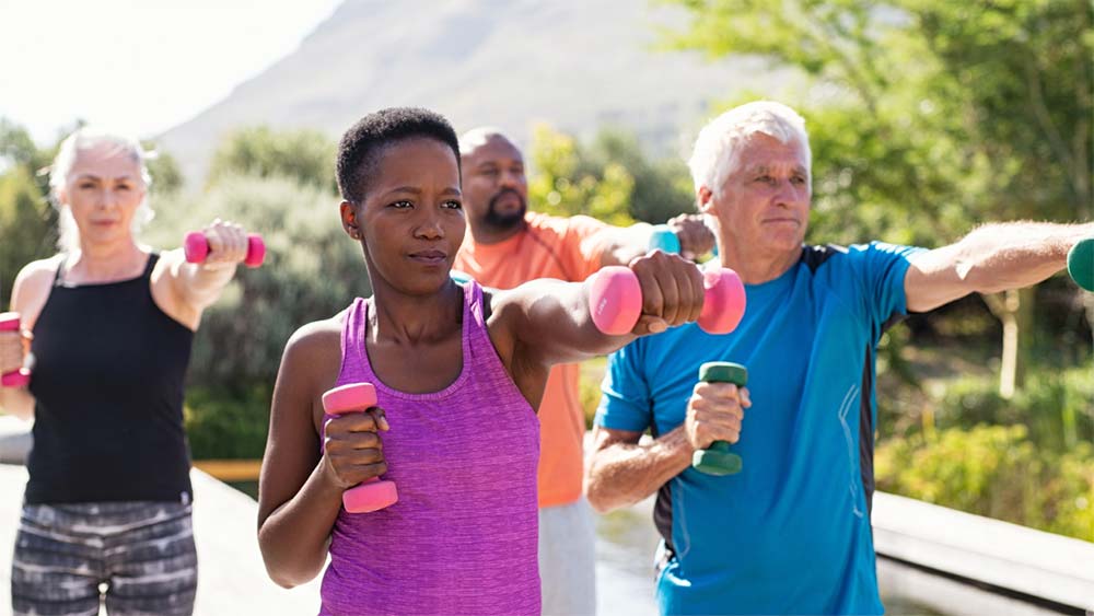 people working out with weights